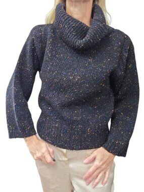 Vintage 90s 100% Wool Speckled Turtleneck Sweater M Black Korea
